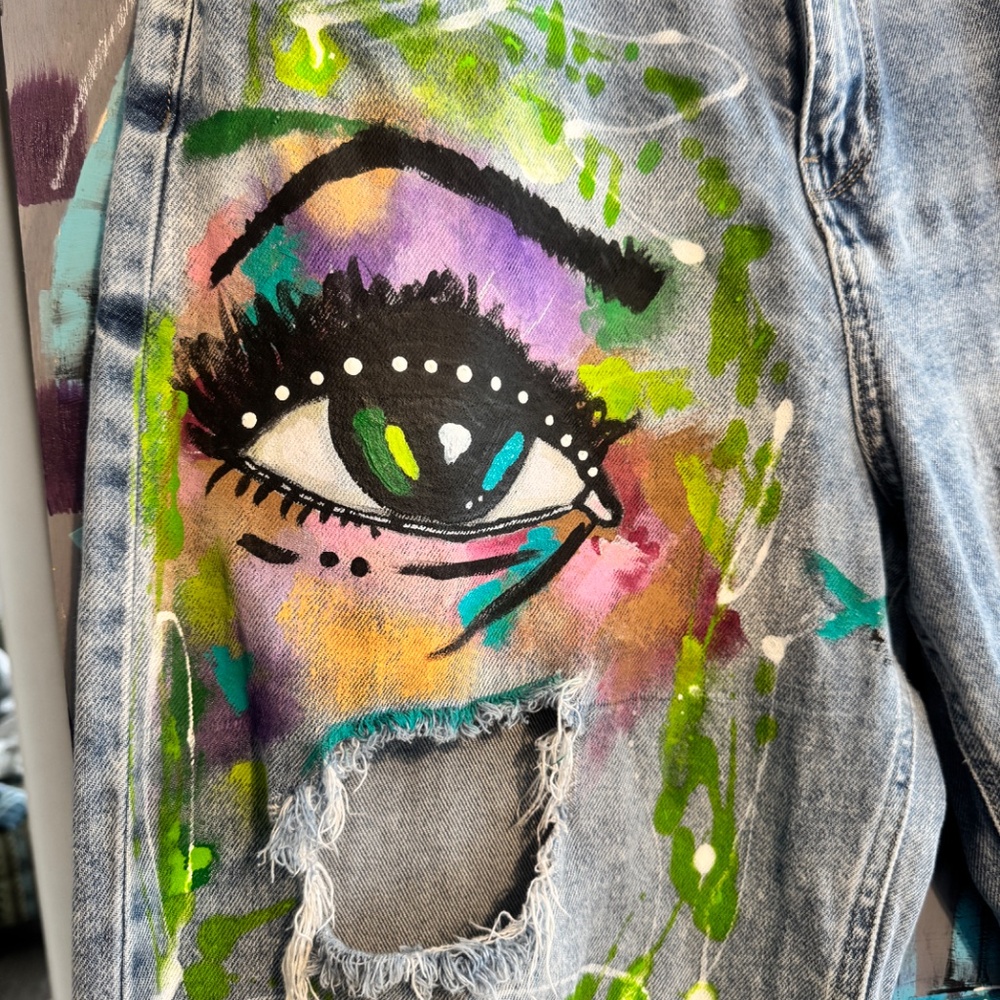 Streetwear custom painted 90s Wide Leg Jeans sz 13- 31 - Picture 5 of 8